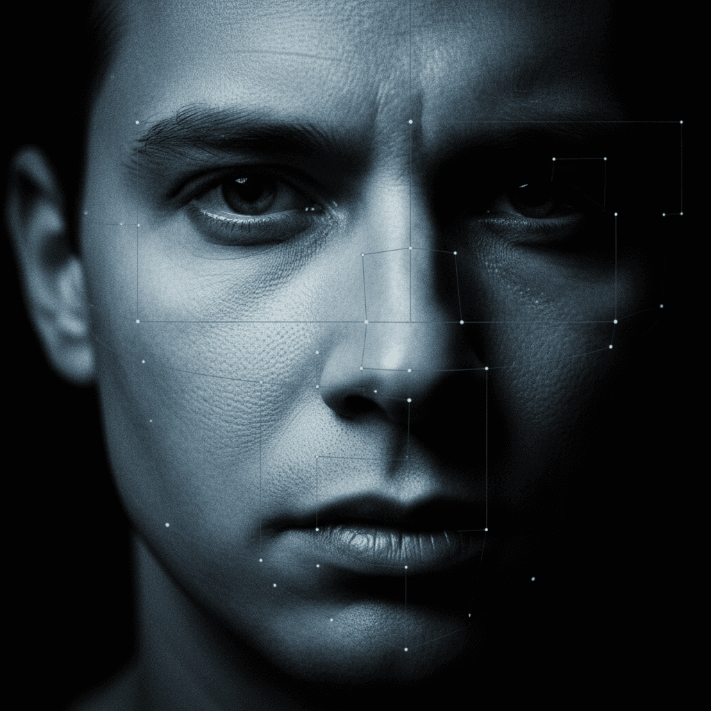 Face with coordinate points and grid lines